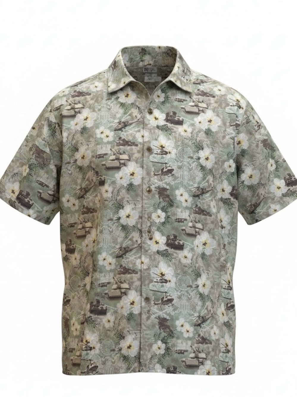 Kamp Shirt Military Hawaiian Shirt Men's Size 34/M Apache Humvee LAV Tanks